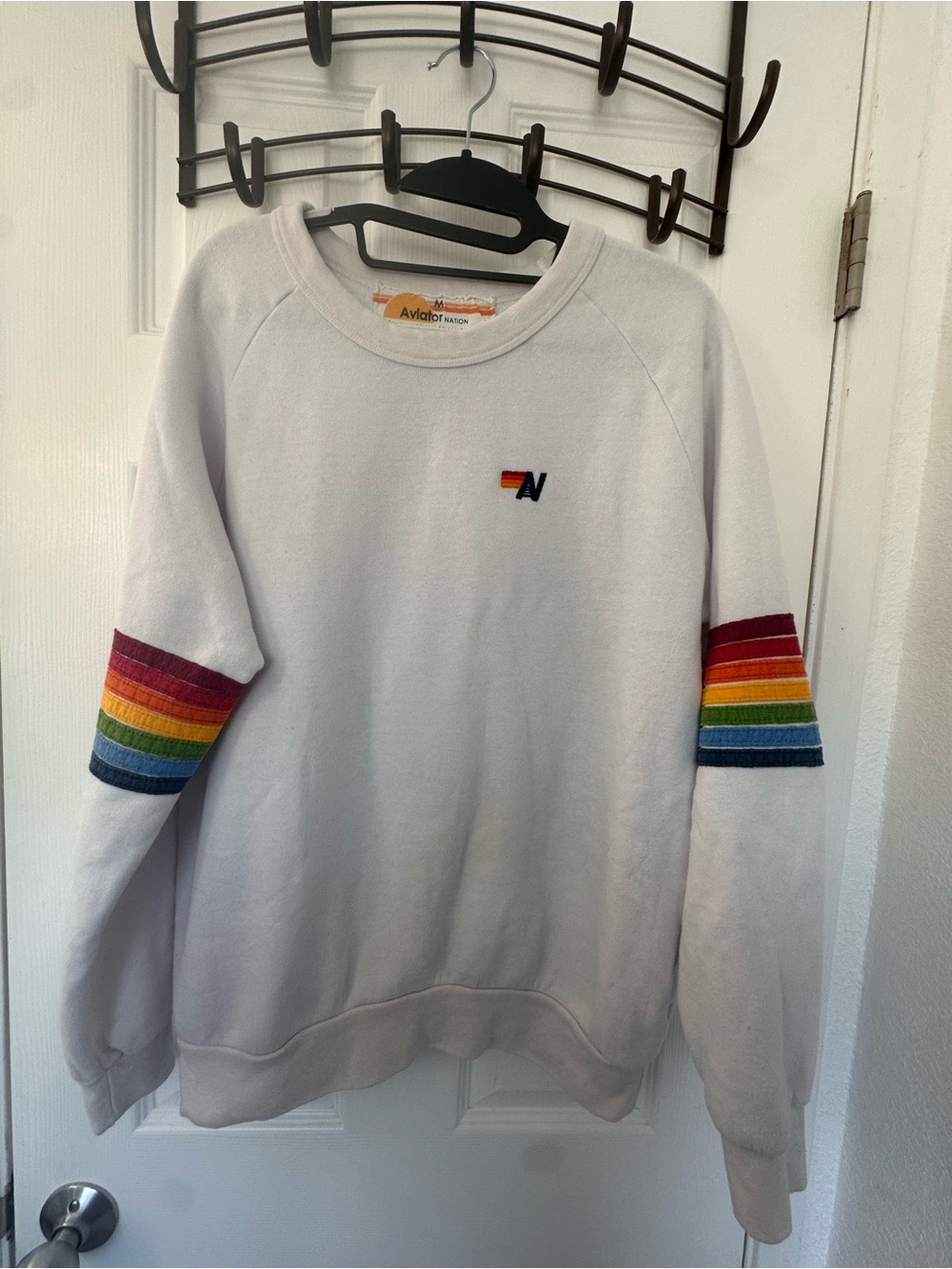Aviator Nation White 7 Stripe Sweatshirt- M- PTP -~ 22.75” GUC